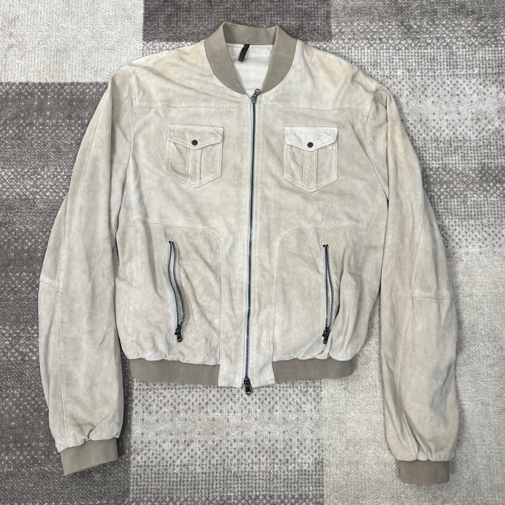 Gazzarrini Mens Tan 100% Genuine Suede Leather Bomber Jacket Size 54 2XL